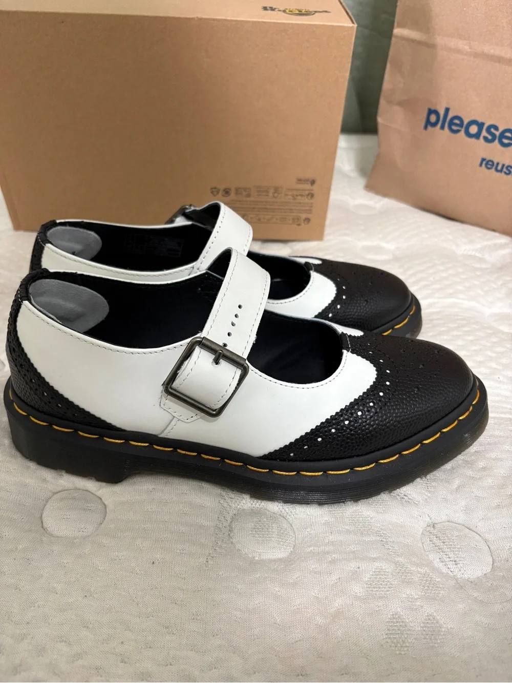 Dr. Martens Women's Black and White Mary Jane Flat - Picture 5 of 7
